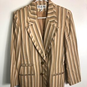 Vintage Christian Dior 90s long two button blazer size 10 stripes silk liner